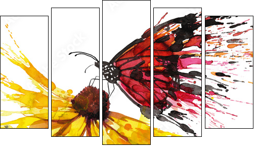 Butterfly on the flower  - Obraz pięcioczęściowy, Pentaptyk