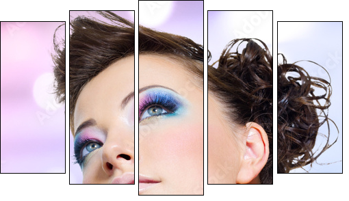 Closeup face with fashion bright pink makeup  - Obraz pięcioczęściowy, Pentaptyk