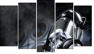 Microphone and headphones  - Obraz pięcioczęściowy, Pentaptyk