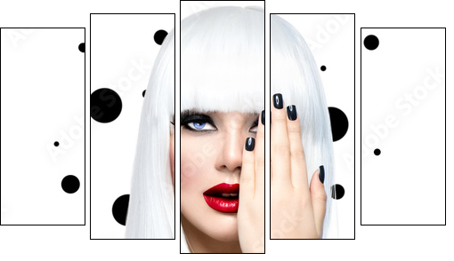 Fashion Beauty Model Girl. Punk Style Woman isolated on White  - Obraz pięcioczęściowy, Pentaptyk
