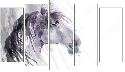 Horse head watercolor painting  - Obraz pięcioczęściowy, Pentaptyk