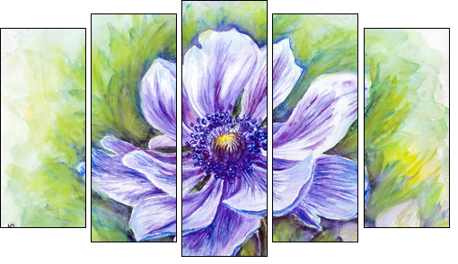 Japanese Anemones flower. Watercolor.  - Obraz pięcioczęściowy, Pentaptyk
