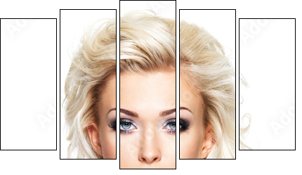 Beautiful blond woman with long curly hair and style makeup.  - Obraz pięcioczęściowy, Pentaptyk