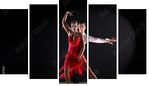 dancers in ballroom against black background  - Obraz pięcioczęściowy, Pentaptyk