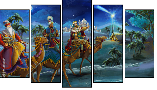 Illustration of the holy family and three kings  - Obraz pięcioczęściowy, Pentaptyk