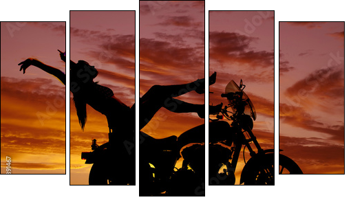 silhouette woman motorcycle heels up hands back  - Obraz pięcioczęściowy, Pentaptyk