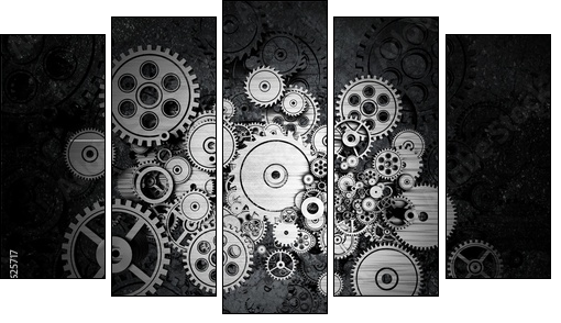 Grunge Cog Wheels  - Obraz pięcioczęściowy, Pentaptyk