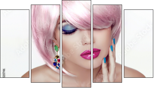 Makeup. Sexy lips. Beauty Girl Portrait with Colorful Makeup, Co  - Obraz pięcioczęściowy, Pentaptyk