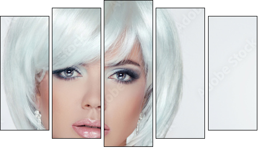 Makeup. Fashion Style Beauty Woman Portrait with White Short Hai  - Obraz pięcioczęściowy, Pentaptyk