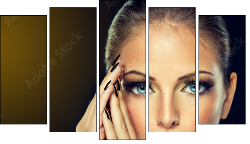 The girl with the Golden makeup and metal nails.  - Obraz pięcioczęściowy, Pentaptyk