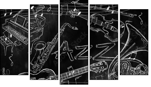 Jazz instruments music background  - Obraz pięcioczęściowy, Pentaptyk