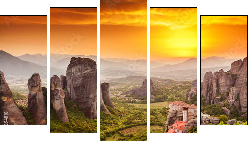 Meteora Roussanou Monastery at sunset, Greece  - Obraz pięcioczęściowy, Pentaptyk