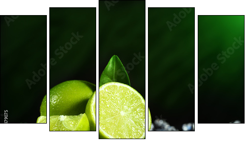 Fresh limes with leaves  - Obraz pięcioczęściowy, Pentaptyk