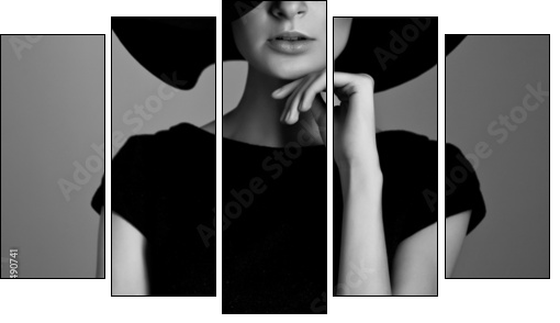 Black and white portrait of elegant woman  - Obraz pięcioczęściowy, Pentaptyk