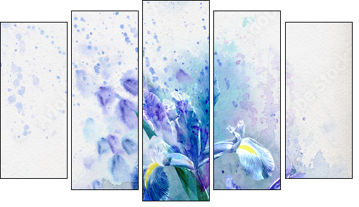 Watercolor iris  - Obraz pięcioczęściowy, Pentaptyk