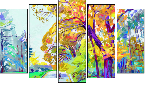 original digital painting of autumn landscape, vector version, a  - Obraz pięcioczęściowy, Pentaptyk