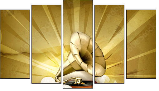 Gramophone, old style background  - Obraz pięcioczęściowy, Pentaptyk