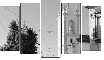 Lisbon old yellow tram over black and white background  - Obraz pięcioczęściowy, Pentaptyk