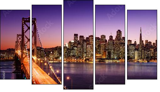 San Francisco skyline and Bay Bridge at sunset, California - Obraz pięcioczęściowy, Pentaptyk
