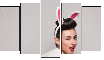 playful bunny girl winking and tongue out. pinup style  - Obraz pięcioczęściowy, Pentaptyk