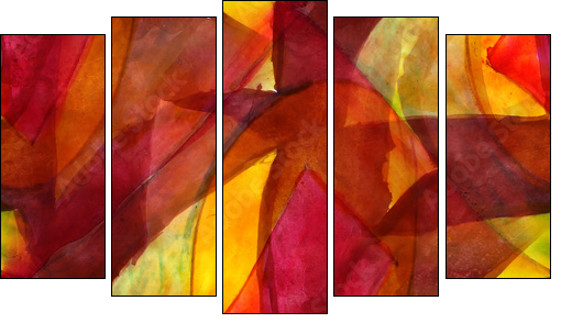 seamless cubism red, yellow abstract art Picasso texture waterco - Obraz pięcioczęściowy, Pentaptyk