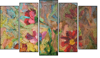 Oil painting on canvas. Bouquet of flowers  - Obraz pięcioczęściowy, Pentaptyk