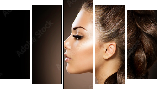 Hair Braid. Beautiful Woman with Healthy Long Hair  - Obraz pięcioczęściowy, Pentaptyk