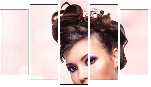 Face of beautiful woman with fashion hairstyle and glamour makeu  - Obraz pięcioczęściowy, Pentaptyk