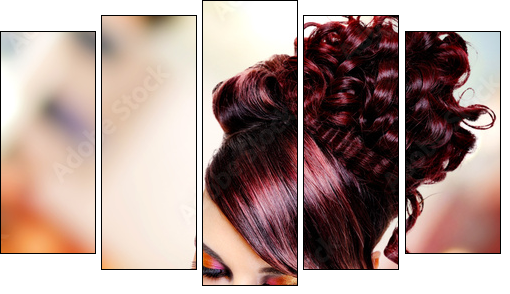 Face of beautiful woman with fashion hairstyle and glamour makeu  - Obraz pięcioczęściowy, Pentaptyk