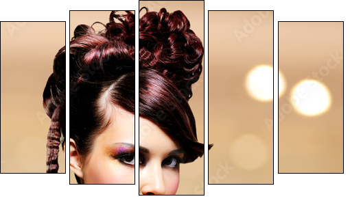 Face of beautiful woman with fashion hairstyle and glamour makeu  - Obraz pięcioczęściowy, Pentaptyk