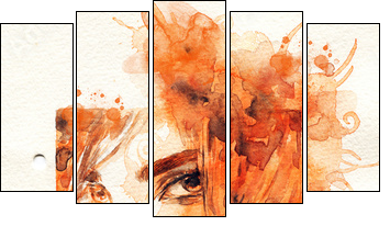 Beautiful woman. watercolor illustration  - Obraz pięcioczęściowy, Pentaptyk