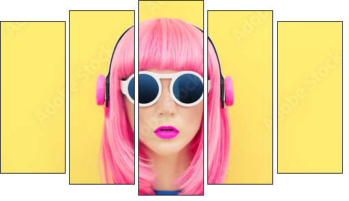fashion music girl  - Obraz pięcioczęściowy, Pentaptyk