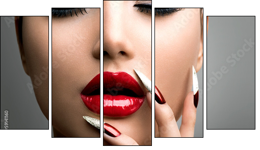 Fashion Beauty Model Girl. Manicure and Make-up. Nail art  - Obraz pięcioczęściowy, Pentaptyk