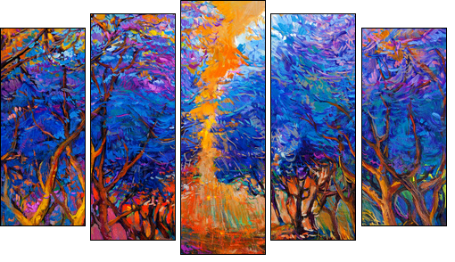 Autumn forest  - Obraz pięcioczęściowy, Pentaptyk