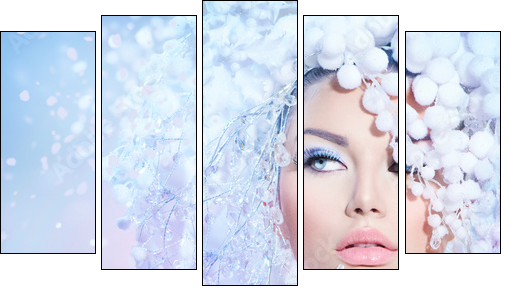 Winter Beauty Woman. Christmas Girl Makeup  - Obraz pięcioczęściowy, Pentaptyk