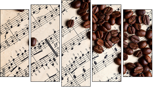 Music and coffe beans  - Obraz pięcioczęściowy, Pentaptyk