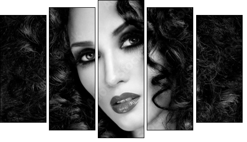 beautiful brunette with gorgeous curly hair  - Obraz pięcioczęściowy, Pentaptyk