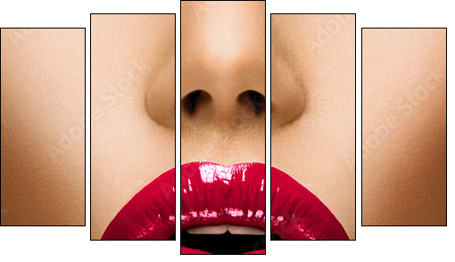 Sexy Lips. Beautiful Make-up Closeup. Kiss  - Obraz pięcioczęściowy, Pentaptyk