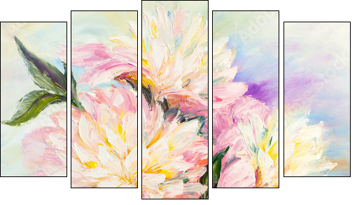 Peonies, oil painting on canvas  - Obraz pięcioczęściowy, Pentaptyk