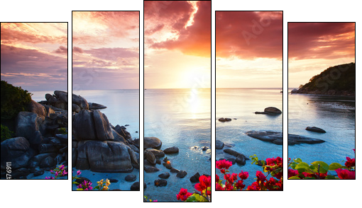 Tranquil beach resort, beautiful morning glory on the Koh Samui,  - Obraz pięcioczęściowy, Pentaptyk