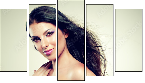 Beautiful brunette with long hair flying  - Obraz pięcioczęściowy, Pentaptyk