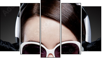 gorgeous caucasian brunette with sunglasses  - Obraz pięcioczęściowy, Pentaptyk