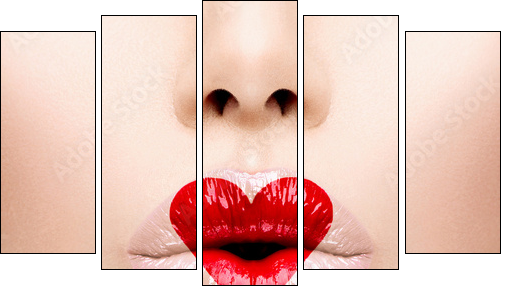 Beauty Sexy Lips with Heart Shape paint. Valentines Day  - Obraz pięcioczęściowy, Pentaptyk