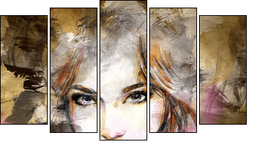 Beautiful woman face. watercolor illustration  - Obraz pięcioczęściowy, Pentaptyk