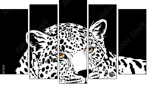 leopard with gold eyes  - Obraz pięcioczęściowy, Pentaptyk
