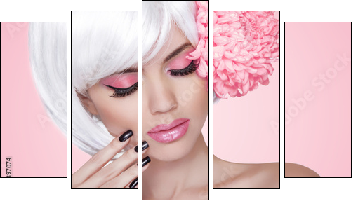 Makeup. Manicured nails. Fashion Beauty Model Girl portrait with  - Obraz pięcioczęściowy, Pentaptyk