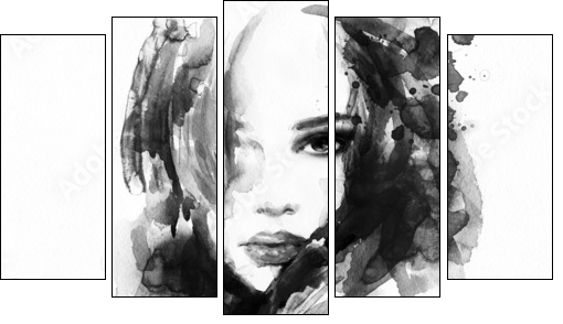 Beautiful woman face. watercolor illustration  - Obraz pięcioczęściowy, Pentaptyk