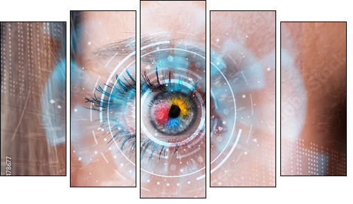 Future woman with cyber technology eye panel concept  - Obraz pięcioczęściowy, Pentaptyk