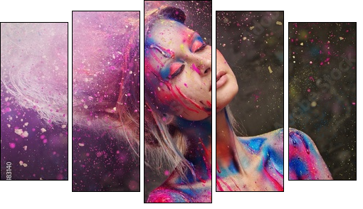 Young woman muse with creative body art and hairdo  - Obraz pięcioczęściowy, Pentaptyk