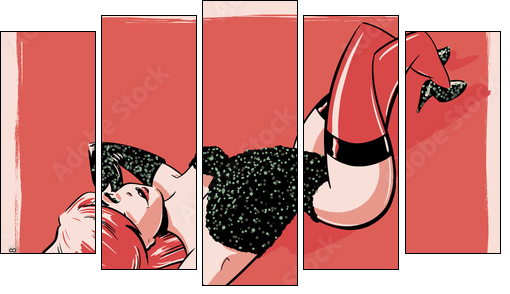 Burlesque Pin-up Character Illustration  - Obraz pięcioczęściowy, Pentaptyk